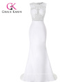 GK Occident Women&#39;s White Floor-Length sem mangas See-Through Splicing Evening Dress CL008956-1